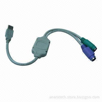USB to PS2 cable converter, supports two PS/2 keyboards or mice